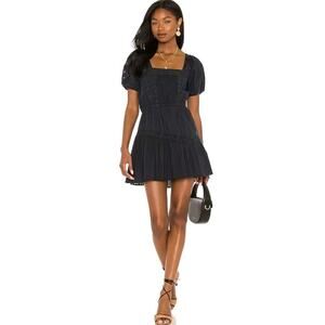 LoveShackFancy Stern Dress Black Gauzy Cotton Lace Off The Shoulder Size XS Mini